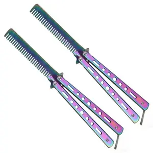 2Counts Foldable Stainless Steel Hair Comb, Hair Styling Combs, Anti-Tangle Rust-Resistant, Portable Safety Round Corners, Non-Slip Handle, Durable Accessories