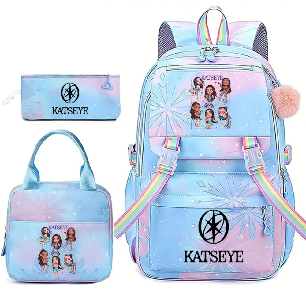 Colorful 3pcs Katseye Backpack with Lunch Bag Pencil Bag Lightweight Outdoor Capacity Shoulder Bag