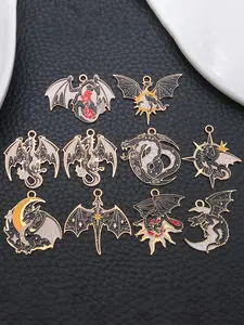 10pcs Alloy enamel black Gothic style animal flying dragon fox series Pendant Jewelry Making DIY Keychain Earrings Pendant Various Design Charms for Jewelry Making Bracelets Necklace