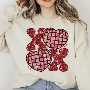 XoXo Heart Sequins Glitter Sweatshirt, Valentine’s Day Shirt, Lover Shirt, Valentine Sweatshirt, Heart Shirt, Retro Love Valentines Day Shirt, Valentines Day Gift, XOXO