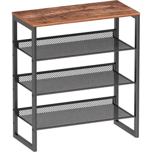 Industrial Shoe Rack - Sturdy Steel Entryway Shoe Organizer with Spacious Top -  Mesh Shoe Storage Shelves - Adjustable Shoe Stand for Closet Organization (4-Tier)