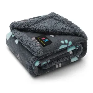 Luciphia Waterproof Pet Blankets for Couch Sofa Bed Cover Cat Liquid Pee Proof Washable Soft Fluffy Large Dog Blanket Reversible Furniture Protection Puppy Grey Paw Thicken