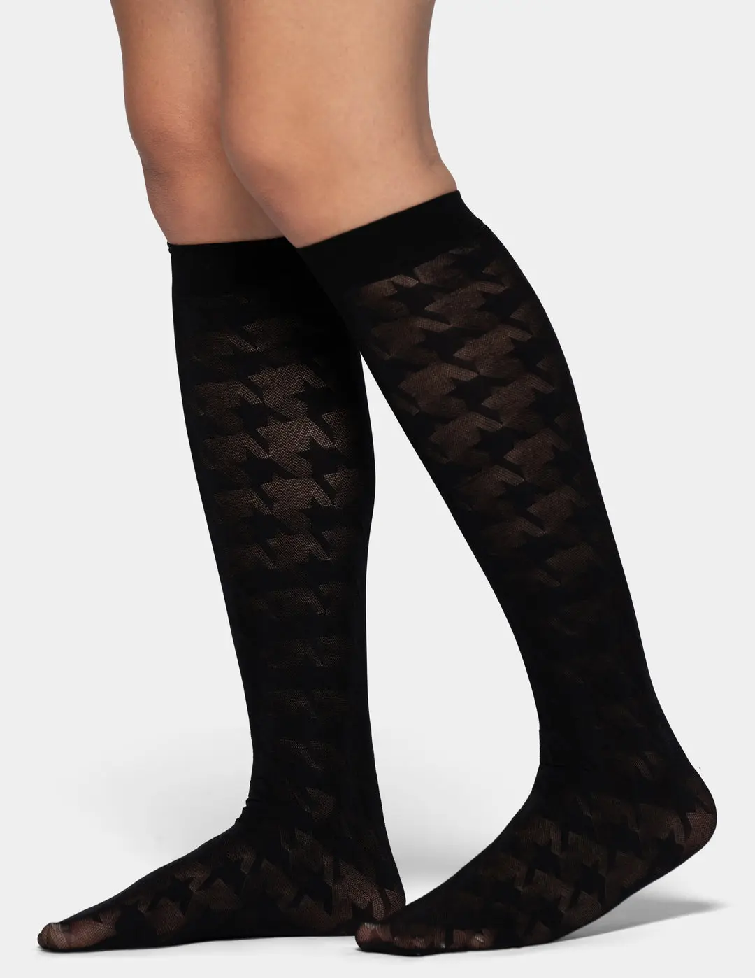 Women's Hue Bold Houndstooth Knee-Hi Socks, Spandex-Nylon Blend, Everyday Fit, Top Comfort Underwear Accessory, Sheer