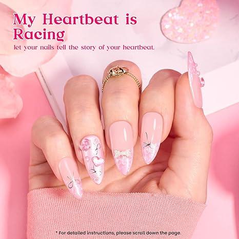 【Live Only】Beetles Valentine Manicure Kit, French Tip Pink Short Square Shape Natural Acrylic Nail Tips for Effortless Beauty & DIY Manicures - Frenchtipnails Spring Nail Valentine Gift Flower