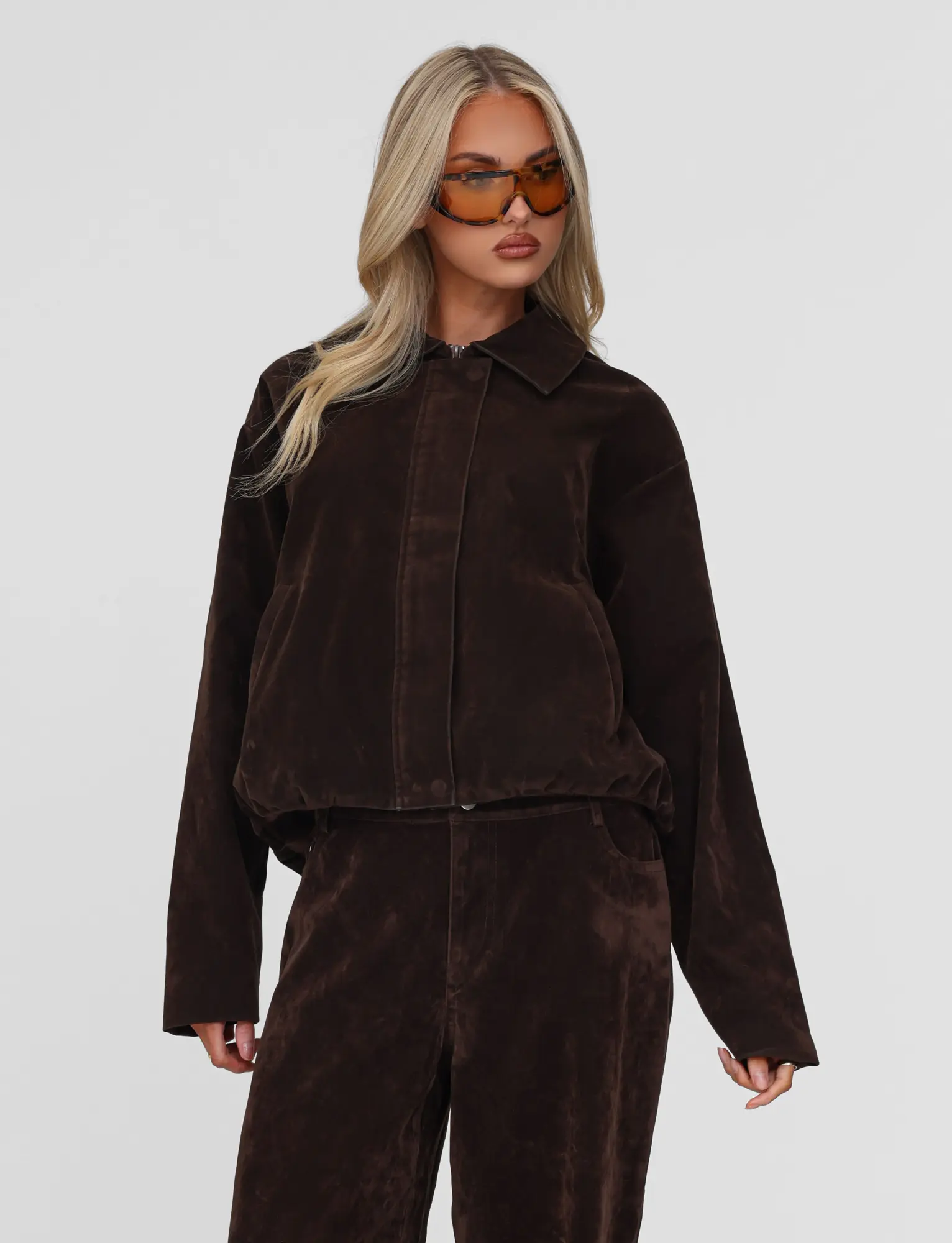 CAMELLIA BOMBER JACKET - CHOCOLATE SUEDE