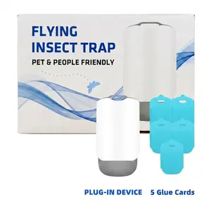 Flying Insect Trap & 5 Glue Cards - Plug in Fly Trap & Indoor Bug Catcher for Gnats, Mosquitoes,House & Fruit Flies - Mess-Free - Use in Any Room - Uses Blue & UV Light