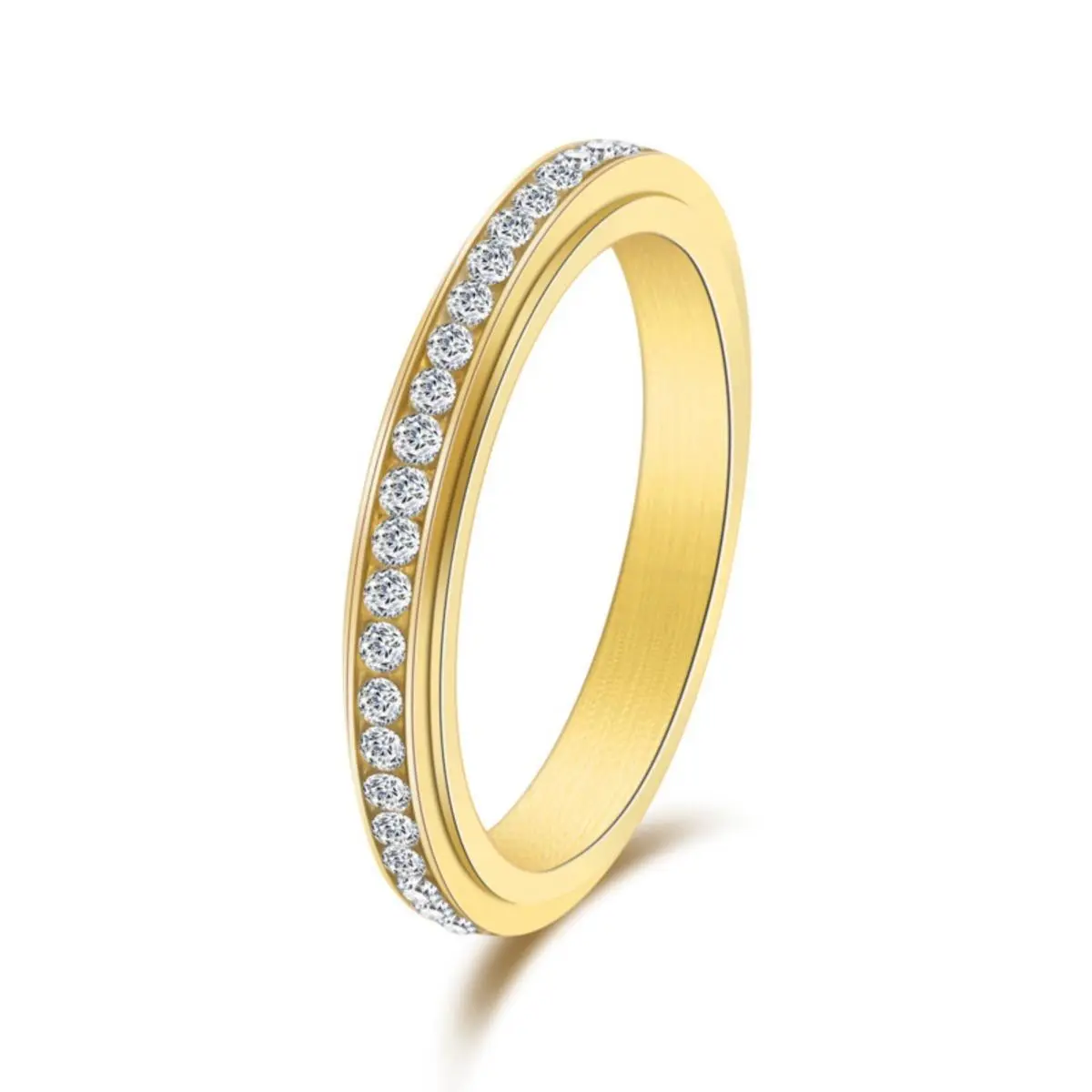 Minimally Designed Round Zirconia Stainless Steel Rotatable Women's Ring with Temperament Index Finger Ring and Hand Accessory