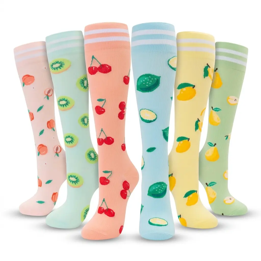 6 Pairs Cute Fruit Compression Socks (15-20 mmHg) for Women & Men | Knee High Support Socks | Relieve Leg Fatigue, Swelling & Improve Circulation | Great for Nurses, Flights, Pregnancy & Workactive  socks