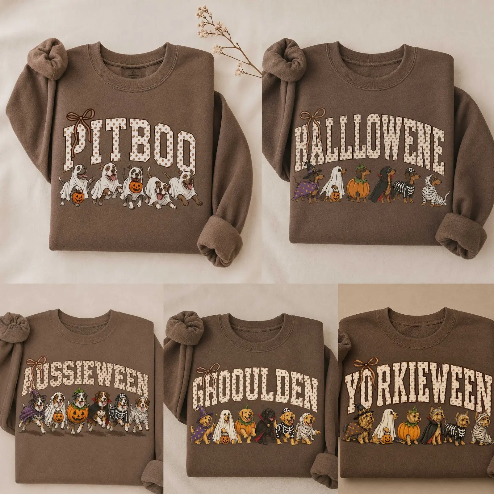 Comfort Colors Espresso 30+ Halloween Dog Breeds Sweatshirt, Fall Season Cozy Vibes Autumn Dog Lover Dog Mom Pullover Crewneck, Sweatshirt for Women, Cute Dog Fall Graphic Tee Gift