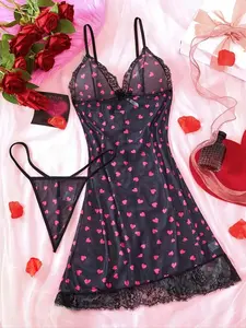 Women's Elegant Strapless Sleepwear Set, Floral Lace Cups, Adjustable Thin Straps, Soft High Stretch Fabric, Casual Waistband Pajamas