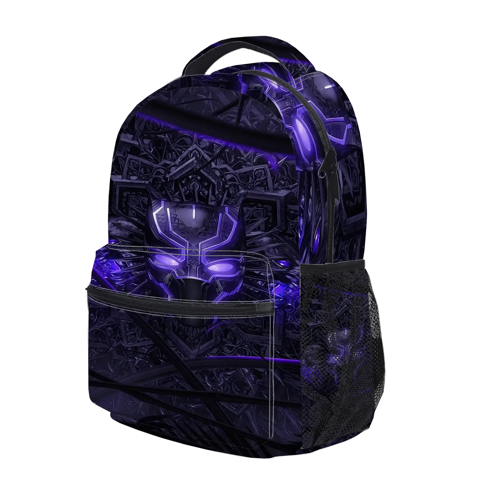 Black Panther Backpack, Cute Y2K Fashion School Bag for Girls and Teens, Durable Cartoon Printed Bookbag with Mesh Side Pockets, Lightweight Travel Daypack for Back to School c-6