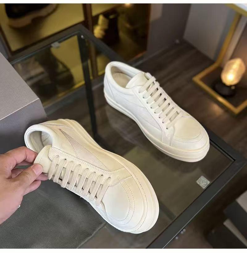 Men's & Women's ro Low Top Genuine Leather Suede Canvas Shoes Luxury Outdoor Cowhide Lace Up Sneakers Designer Casual Inverted Triangle Thick Sole Trainers