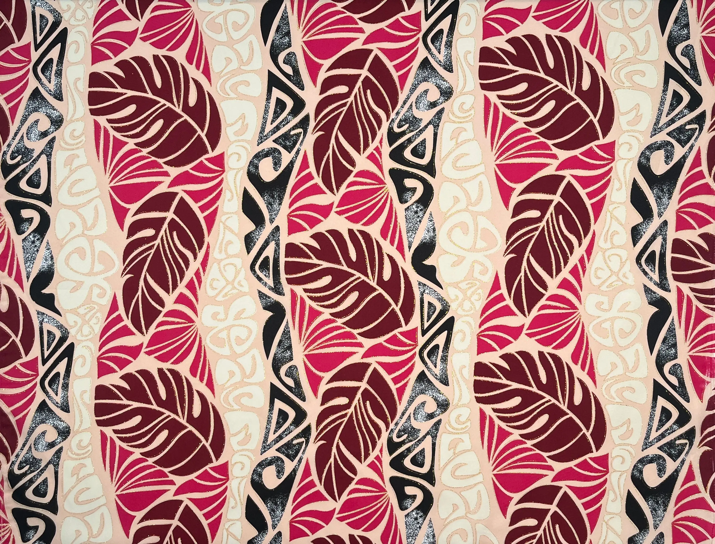 Durable Monstera Tribal Print Polyester Glitter Fabric with Glitter Accent - 36in x 60in, Tropical Vibe Textile for Sewing & Soft Furnishings, Shimmer and Elegance