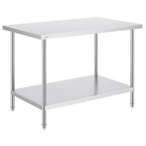 Stainless Steel Prep Table 30 X 48 X 34 Inch Heavy Duty Metal Work Table with Three Adjustable Height Levels Commercial Workstation for Kitchen Garage Restaurant Backyard Durable Construction Easy to Clean Surface