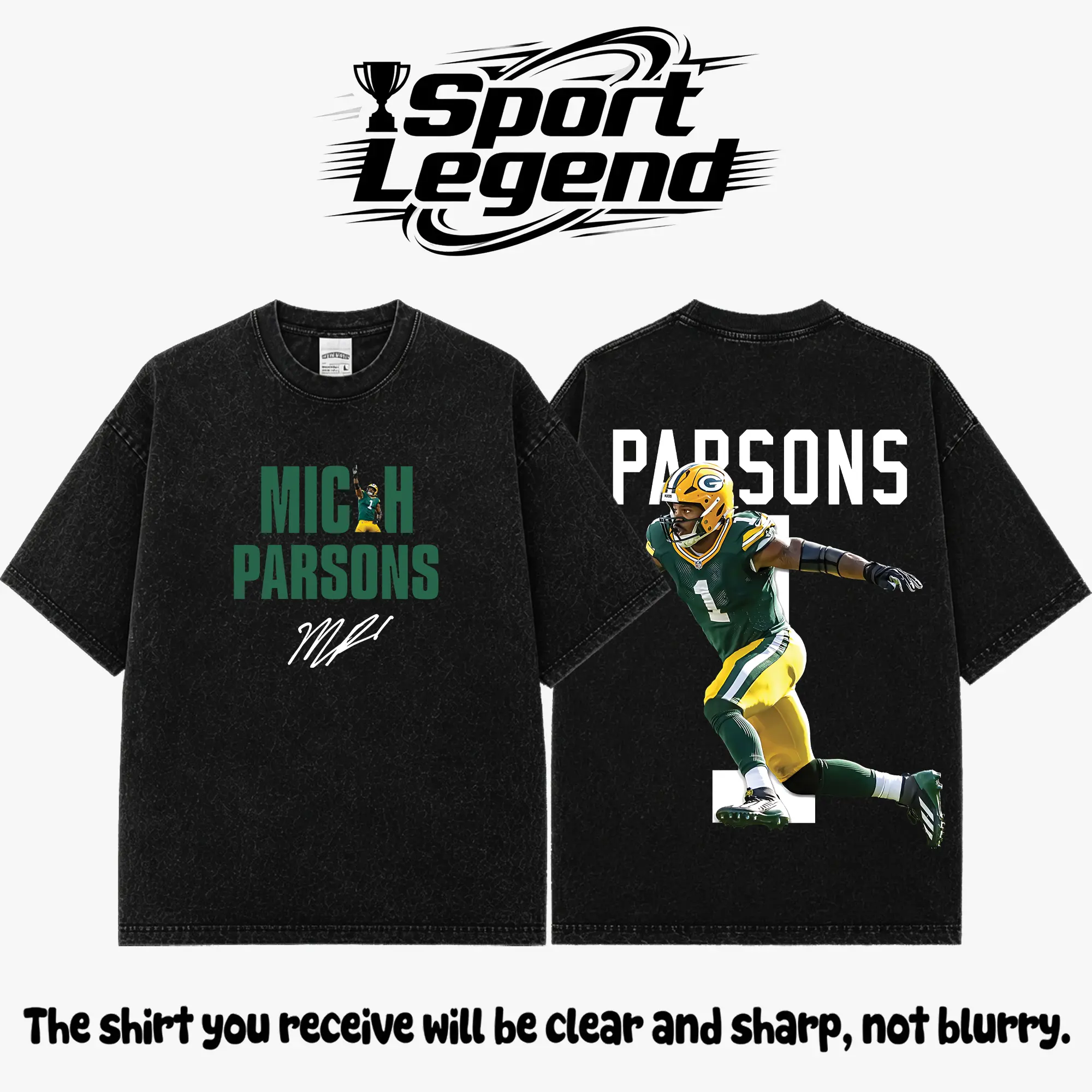 Micah Parsons #1 Premium Acid Washed Cotton T-Shirt (Made in USA), Heavyweight Vintage Washed Graphic Tee, Packers Nation Football Fan Shirt, Oversized Game Day Streetwear, Distressed Unisex Football Apparel, Gift for Football Fans