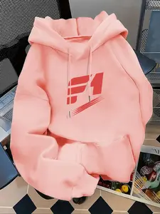 Women's Casual Fashion Fitted Loose Hoodie with F1 Pattern, Comfortable Fall & Winter Sweatshirt, Versatile Daily Wear