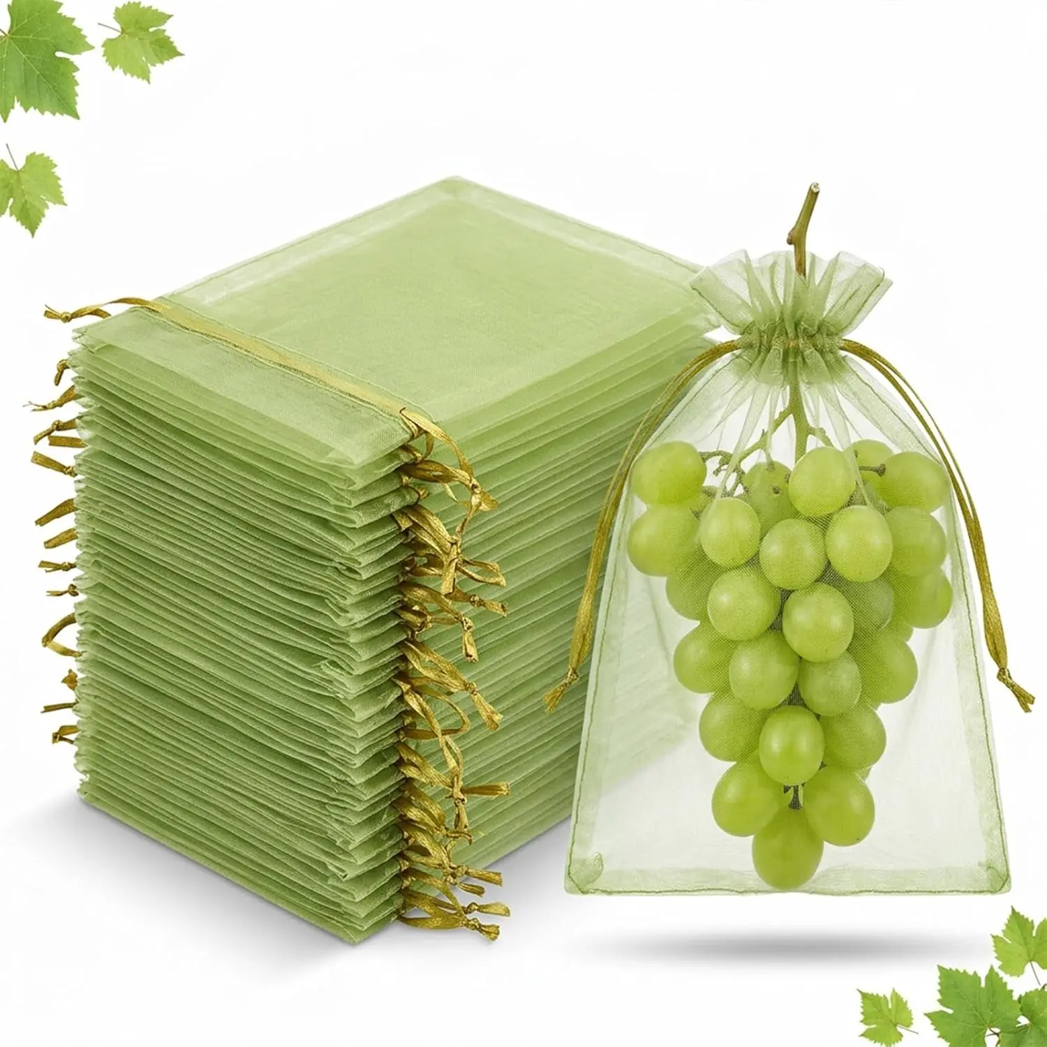 100 Pcs Fruit Protection Mesh Bags,4×6 Inch Green Drawstring Net Cover Bags,Garden Mesh Netting for Strawberry Tomato Blueberry Vegetables Fruit Tree