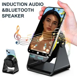 Wireless Induction Speaker, Cell Phone Stand with Bluetooth Speaker, Stereo Sound, RGB Ambient Light, Phone Holder Compatible with iPhone/iPad/Android/Samsung Galaxy, Halloween-Christmas Gifts