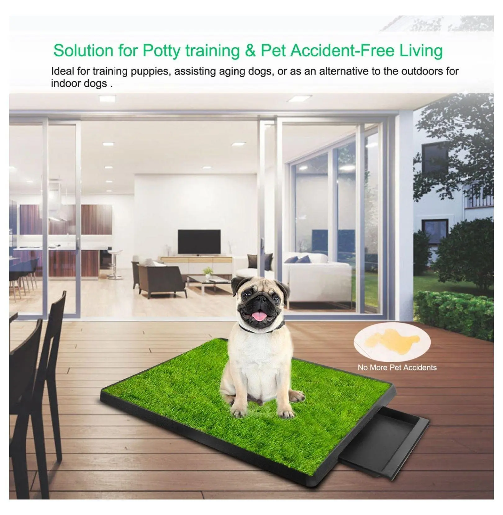 Dog Potty Training Pad 25x20", Indoor Pet Grass Patch, Removable Tray black+green