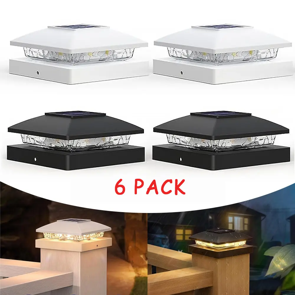 MFLABEL 6-Pack Waterproof Solar LED Post Cap Lights for 4x4 Outdoor Deck & Fence (Home Improvement Pathway Solution)
