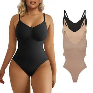 SHAPERX Seamless Bodysuit Tummy Control Shapewear Thong Style Women's Shaping Snatched Body Suit Womenswear Tops Comfort Moderate Support Comfortable Fit
