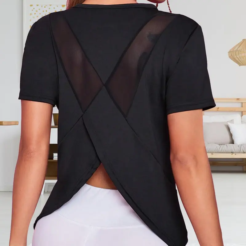 Women's Asymmetrical Mesh Sports Tee, Summer Clothes Breathable Quick Drying Tee Shirts for Workout Running, Summer Outfits, Summer Sports Clothing, Gym Tops, Athletic Activewear, Activewear Tees