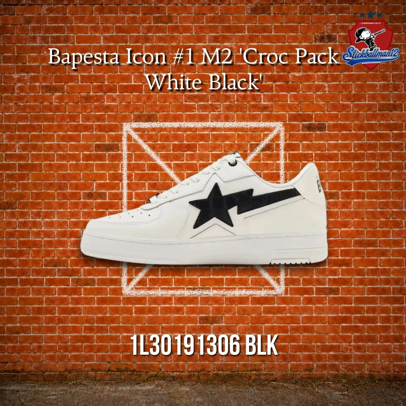 Bapesta Icon #1 M2 'Croc Pack - White Black' (1L30191306 BLK)