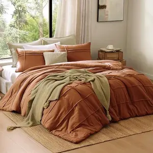 Boho twin XL comforter set, burnt orange twin bedding sets 2 piece, pinch pleat twin bed set for lightweight dorm comforter set (terracotta, 66 "* 90", twin)