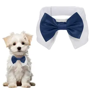 PETAXCELL Dog Bow Tie, Tuxedo BowTie with Adjustable Collar Cute Pet Collar Elegant BowTie with Hook and Loop (Cotton, S, Navy Blue), for Pet Wedding Bandana Birthdays Gift Party