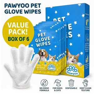 Disposable Pet Glove Wipes, No-Rinse Formula, Hypoallergenic, Double-Sided, Gentle on Skin, Moisturizing, Deep Cleaning, Dirt Removal, Shed Hair & Dander Collector, Deodorizing, Non-Greasy, For Dogs & Cats, All Pets, Disposable & Hygieni