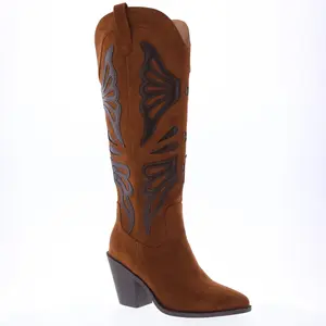 Emily Women's Cowgirl Western Boots Chestnut Suede with leather Detail, Comfort Cushion Insole for Versatile Style