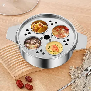 Stainless Steel Multi-Grid Slow Cooker Steamer, Ergonomic Handle, Stackable Design, Suitable for Soup Rice Dumplings Eggs, Durable Kitchenware