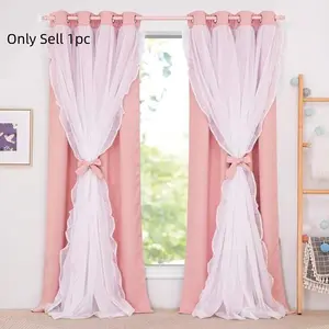 1pc Romantic Ruffled Blackout Curtain, Window Curtain, Elegant French Style Drapes, Dual Layer Coverage, Home Decor, Living Room & Porch Decoration