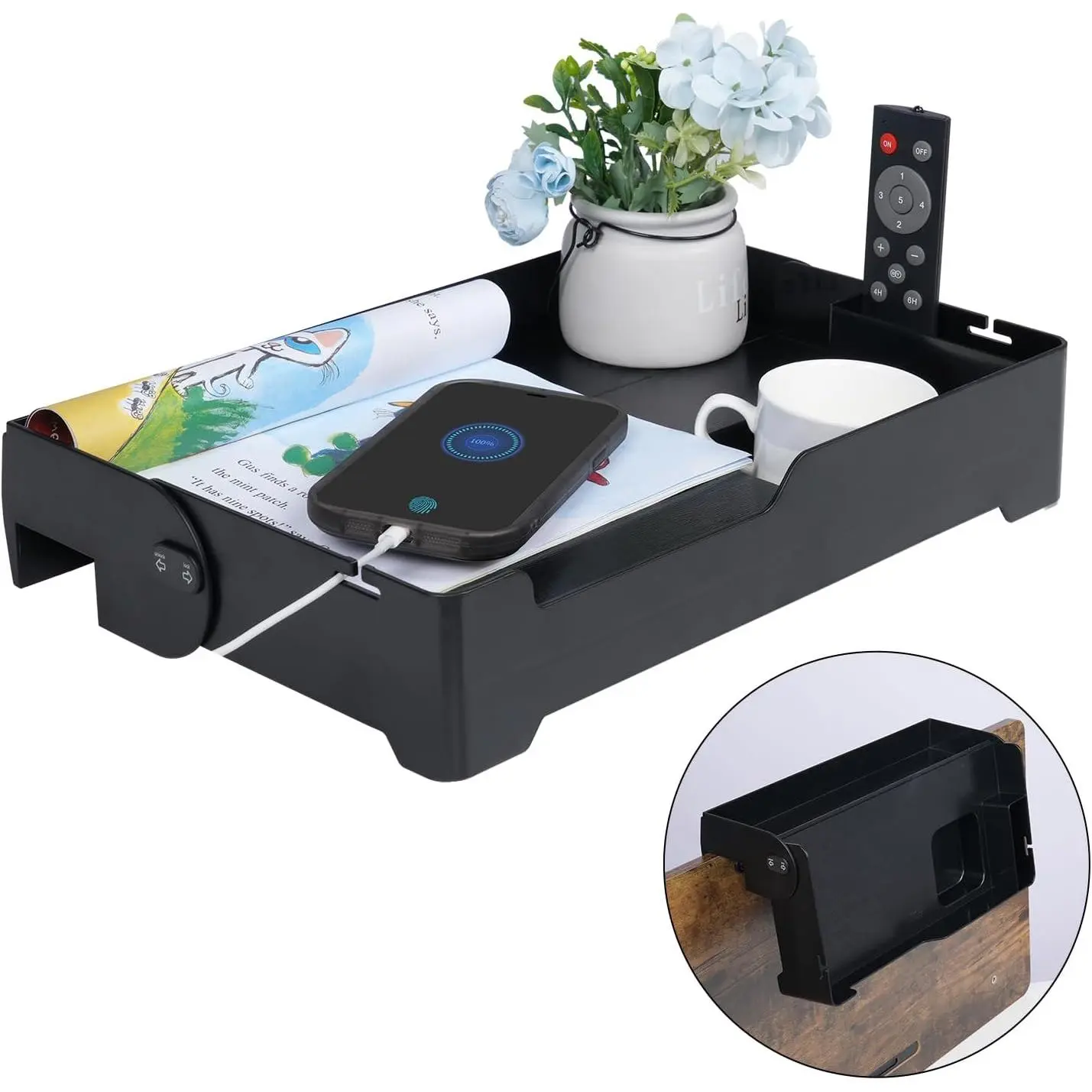 X-SBB52 Foldable Bedside Shelf, bunk Bed Tray for top bunk, College, Dorm, Bedroom, Kids bunk Bed, Foldable nightstand for Book, iPhone, Kindle, Water Cup (Black)