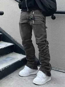 Men's Elastic Slim Fit Jeans Pencil Pants, Washed Solid Color High Waisted Korean Style, Casual All Season Wear, Comfortable Fashion Design