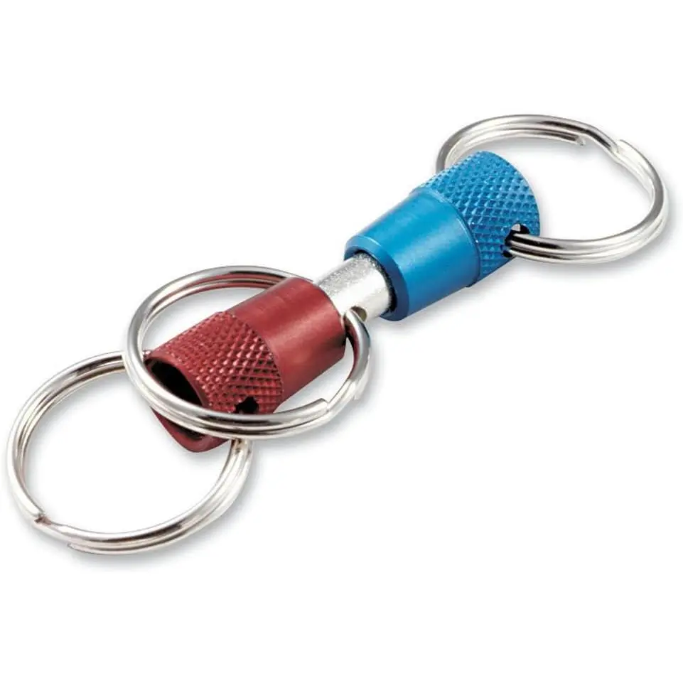 3-Way Ring Pull Apart Keychain, Heavy Duty Steel and Aluminum Quick Release Key Organizer for Vehicles and Home Keys - Red/Blue/Silver, Lightweight, Round, 3 To 3.9 In, Edc Gear, Nickel-Plated, 3″ (Overall Length), Lucky Line, Solid