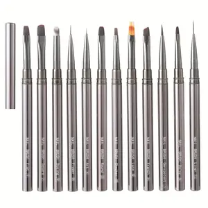 Metal Gun-Color Nail Art Liner Brush – Ultra-Fine Striping Pen for Thin Lines & Detailing, Precision Painting Tool for DIY & Salon Use, Gift for Nail Artists, Nail Art Tools