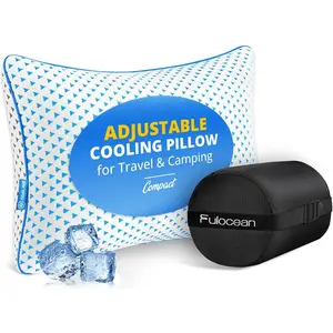 Small Cooling Memory Foam Pillow for Travel & Camping, Compressible Adjustable Pillow for Medium Firm Neck Knee Lumbar Support, Washable, Ideal Sleeping, Car, Airplane, Backpacking, Gifts
