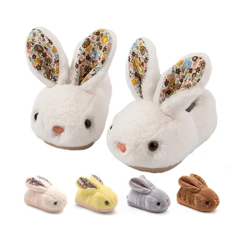 rosyclo Toddler & Kids Bunny Plush Slippers Adorable Fuzzy Design with Warm Lining Non-Slip Rubber Sole Cozy Indoor Winter Rabbit House Shoes for Girls & Boys Children Soft Cushioned Slippers Fashionable Slippers