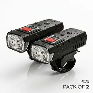 2PCS USB Rechargeable High Brightness LED Bicycle Headlights with Digital Display, Handlebar Mount, Bike Accessories for Night Cycling, MTB Off-Road Rides