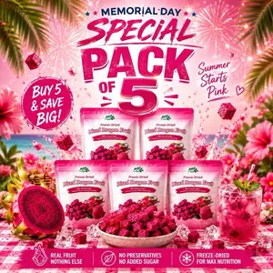 CHAVI Freeze-Dried Diced Dragon Fruit Snack -pack of 5 - Healthy  Superfood Super snacks  Fruit- Natural Sweet No Added Sugars or Preservatives - Non-GMO, Vegan, Gluten-Free