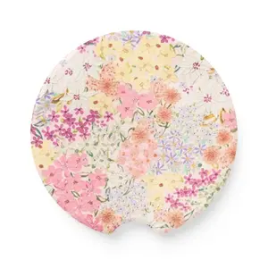 Coquette Colorful Floral Soapstone Car Coaster | Cute Cup Holder, Floral Design, Car Accessory, Gift for Her, Spring Decor