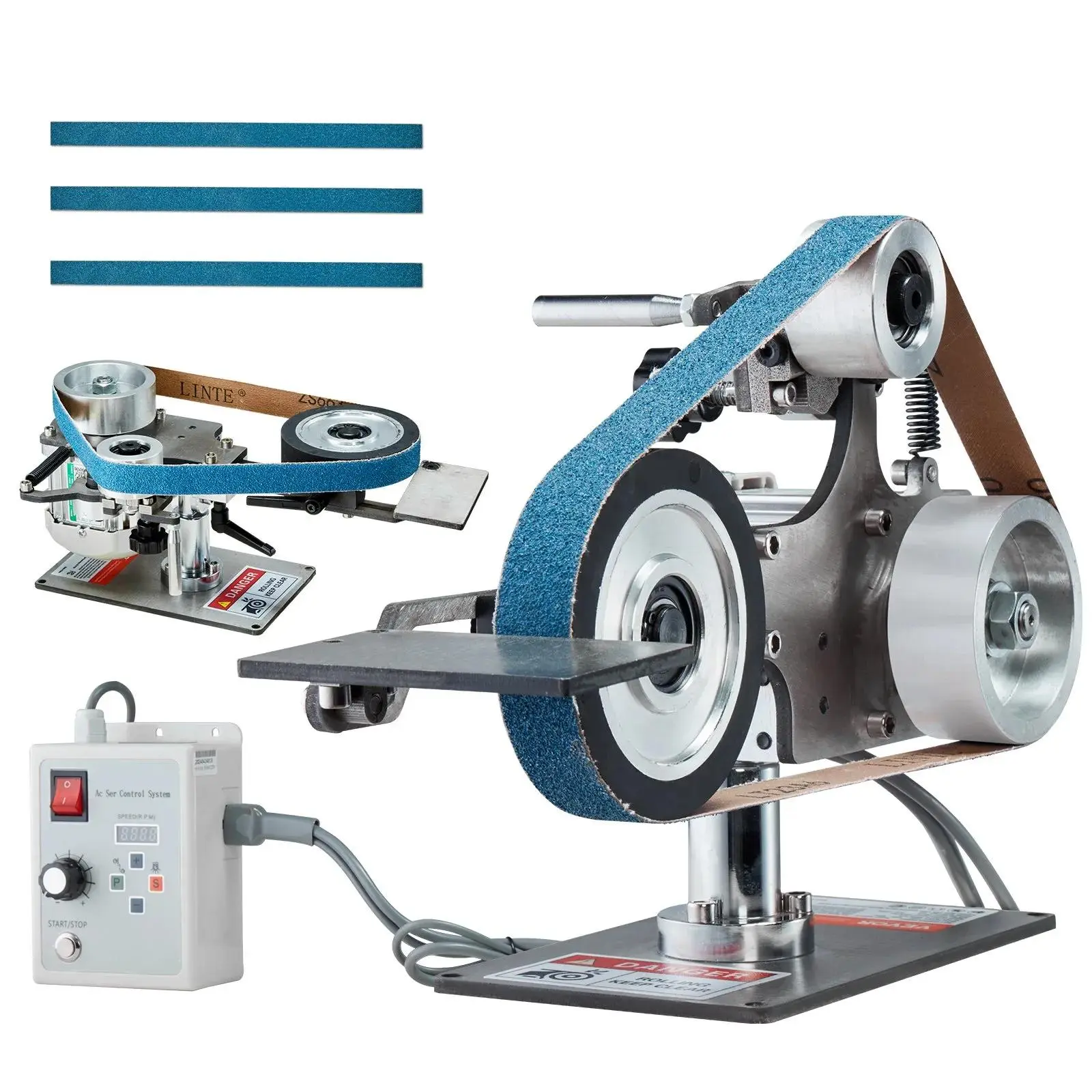 【summerfinds】VEVOR Belt Grinder Sander,  , 30 x 1-Inch Variable Speed Belt Polisher with VFD, 550W Polishing Grinding Machine with 2 Grinding Moulds & 3PCS Sanding Belts for Metalworking, Knife Making