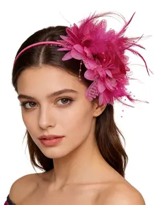 Vintage Style Feather Flower Headband for Parties and Weddings, Bold 3D Floral Hair Accessory, Multi-Color Statement Headpiece