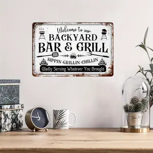 Vintage Metal Tin Sign - Rustic Backyard Decor, Farmhouse Party Accent, BBQ Wall Art, Patio Deck Decoration, 8X12 Inch Distressed Sign Plaque - Add A Touch Of Country Charm To Your Outdoor Space