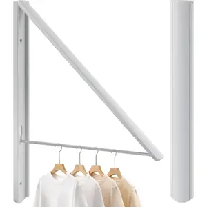 Retractable Clothes Drying Rack Wall Mounted, Foldable Space-Saving Hanger for Laundry Room/Bathroom/RV - Stainless Steel/Aluminum (White)