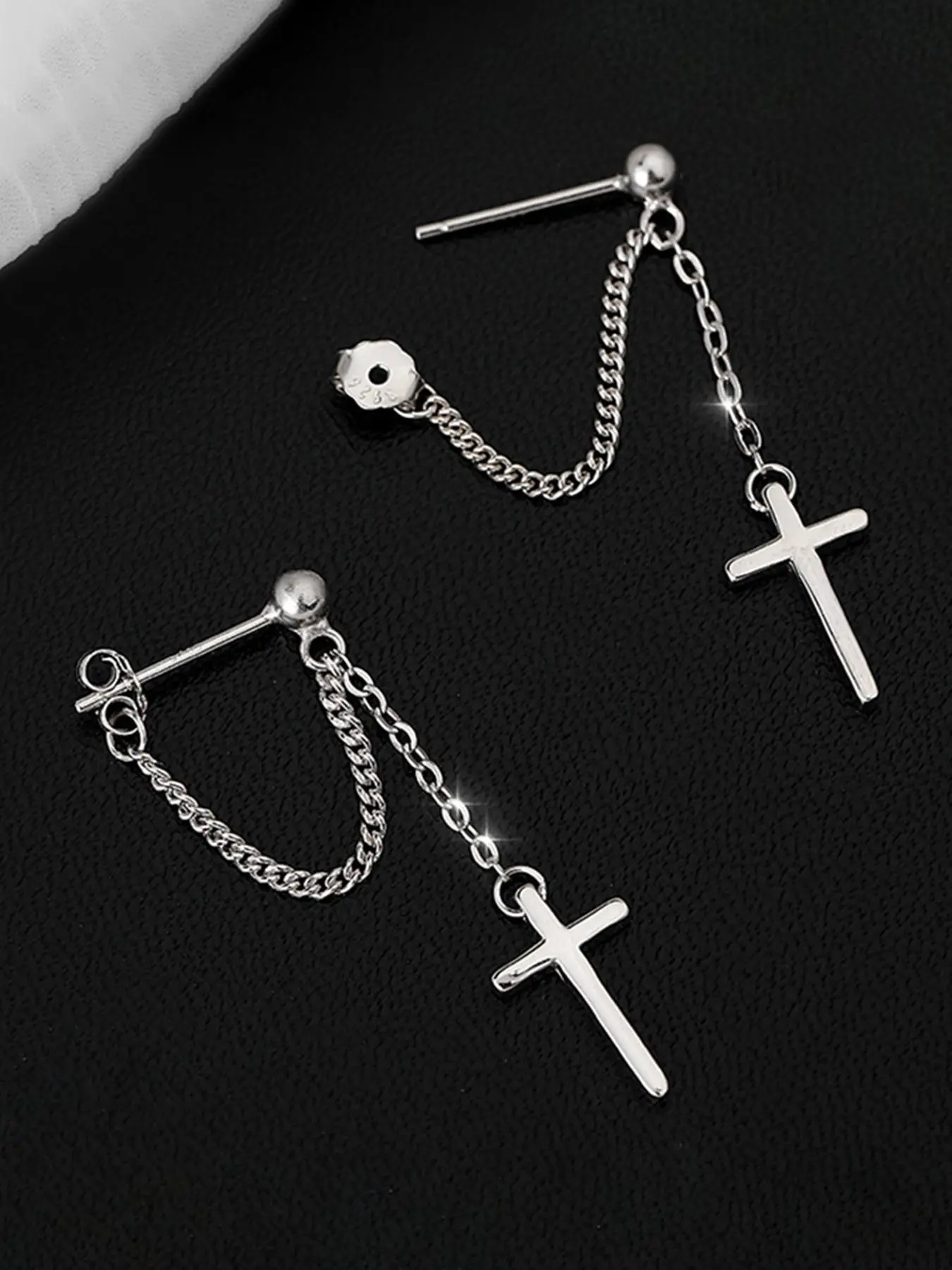 925 Silver Color Cross Dangle Earrings for Women and Girls, Hypoallergenic Jewelry with Chain, Elegant Religious Style Ear Accessories