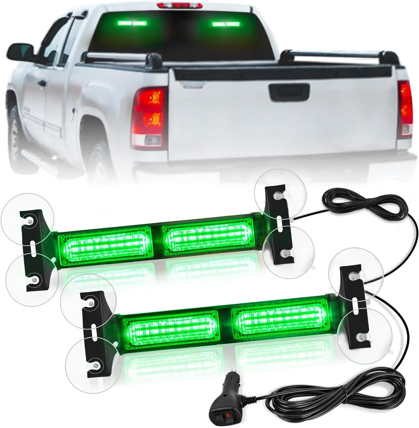 Nilight 40LED Green Strobe Light Kit - Aluminum Emergency Blinker Lightbar, 16.4ft Cable, 30 Flashing Patterns, Suction Cups, Waterproof Washer, Nut, 3Pin Plug for Trucks (Interior Front/Rear Windshield Dash) Carlights