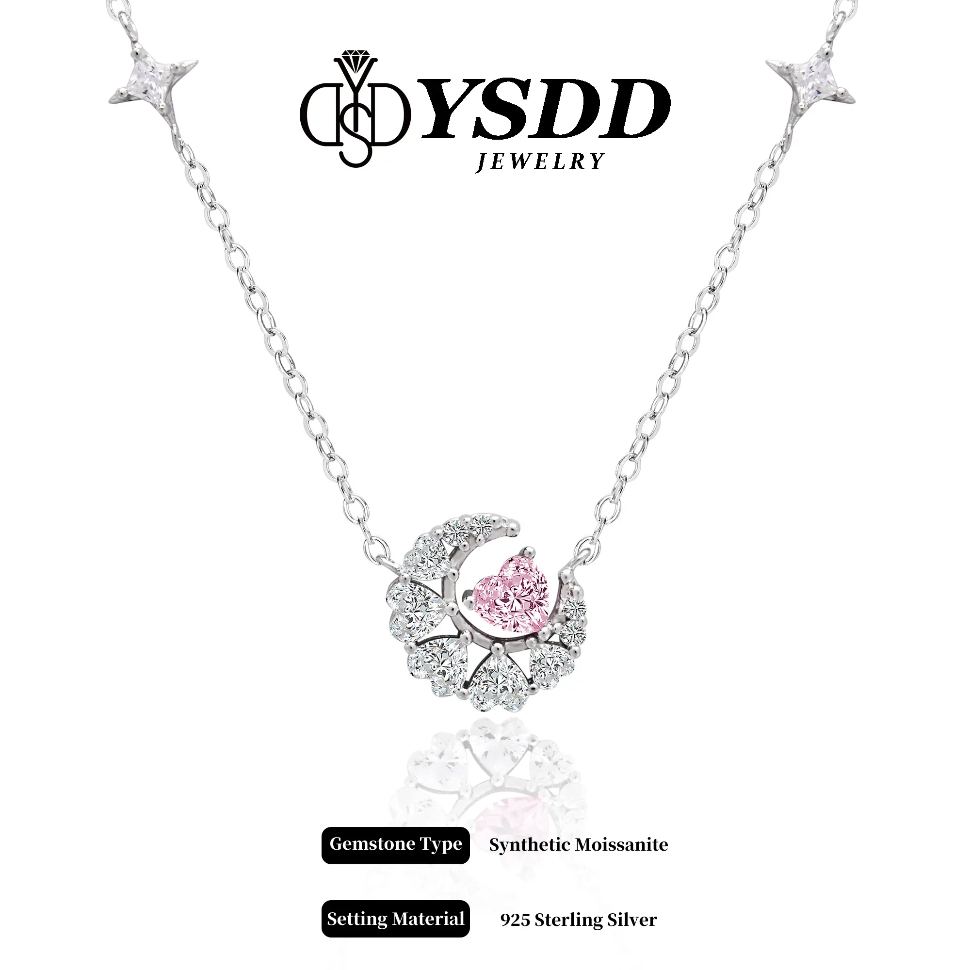 【#257 Sailor Moon】Sakura Pink vvs Synthetic Moissanite Heart Necklace in 925 Sterling Silver 1/2Carat Mother's Day gift with gift box for women Heart