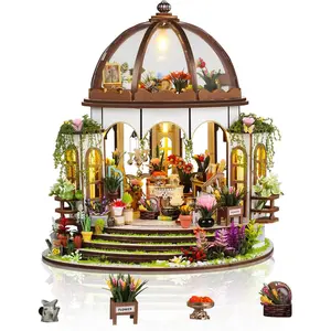 2025 New DIY Miniature House Kit, Dollhouse Kit with LED Light, Mini House Building Kits for Adult to Building, Mother's Day Home Decorations Gifts for Friends, Castle Flower House